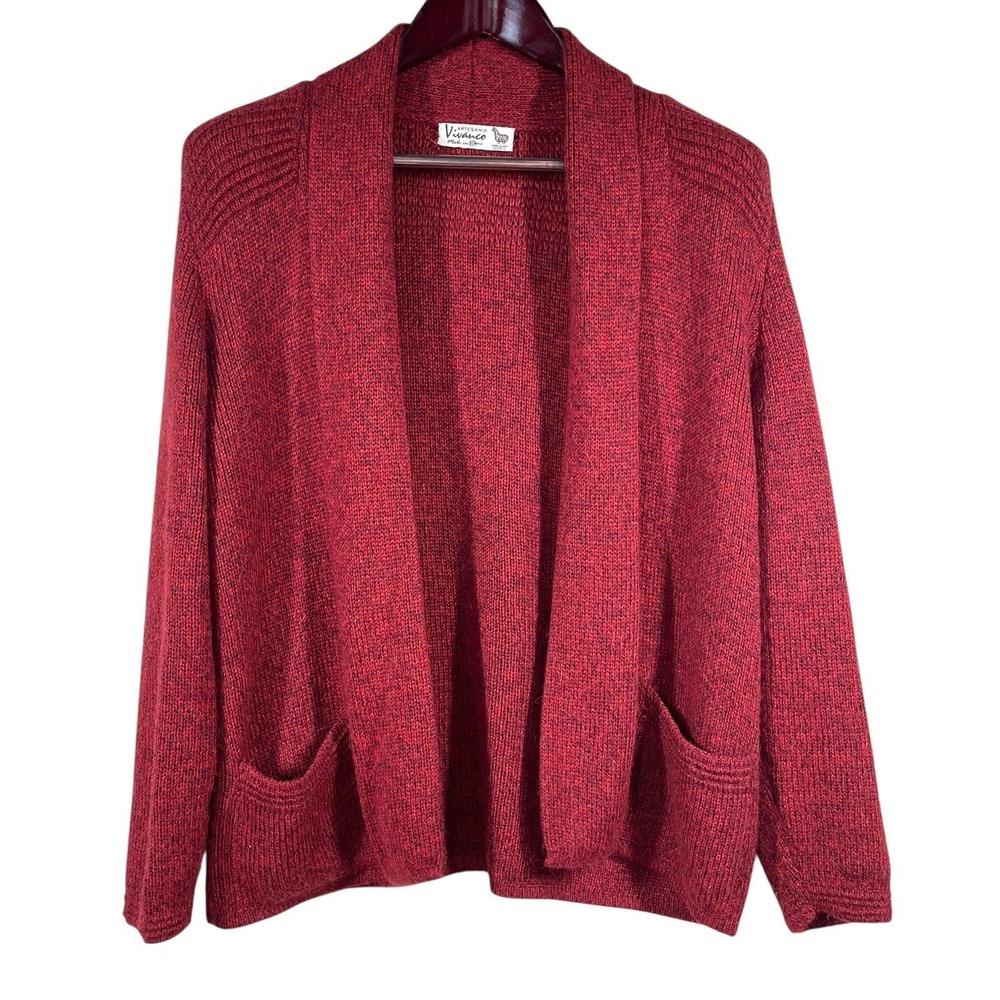 Vivanco Artesnia 100% Alpaca Cardigan Womens S Berry Red Open Front Knit Sweater